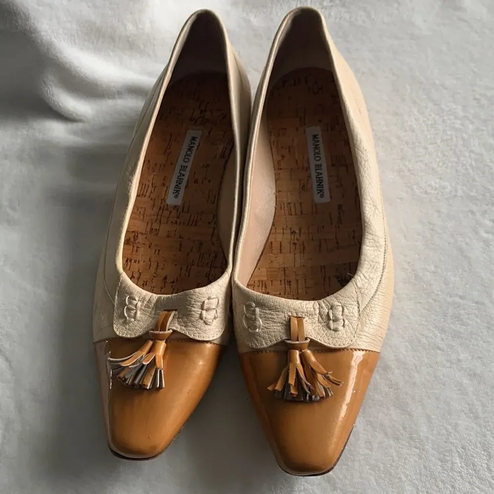 MANOLO Blahnik Colorblock pattern tassel ballet flats